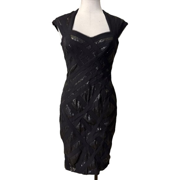 Tadashi Dress 6 Black Metallic Sequin Stretch Sheath Wedding Party Cruise Event - Picture 2 of 13